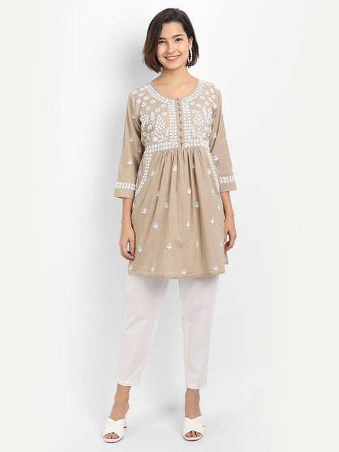 Sakshi & Jinal in Chikankari Hand embroidery tunic-Brown